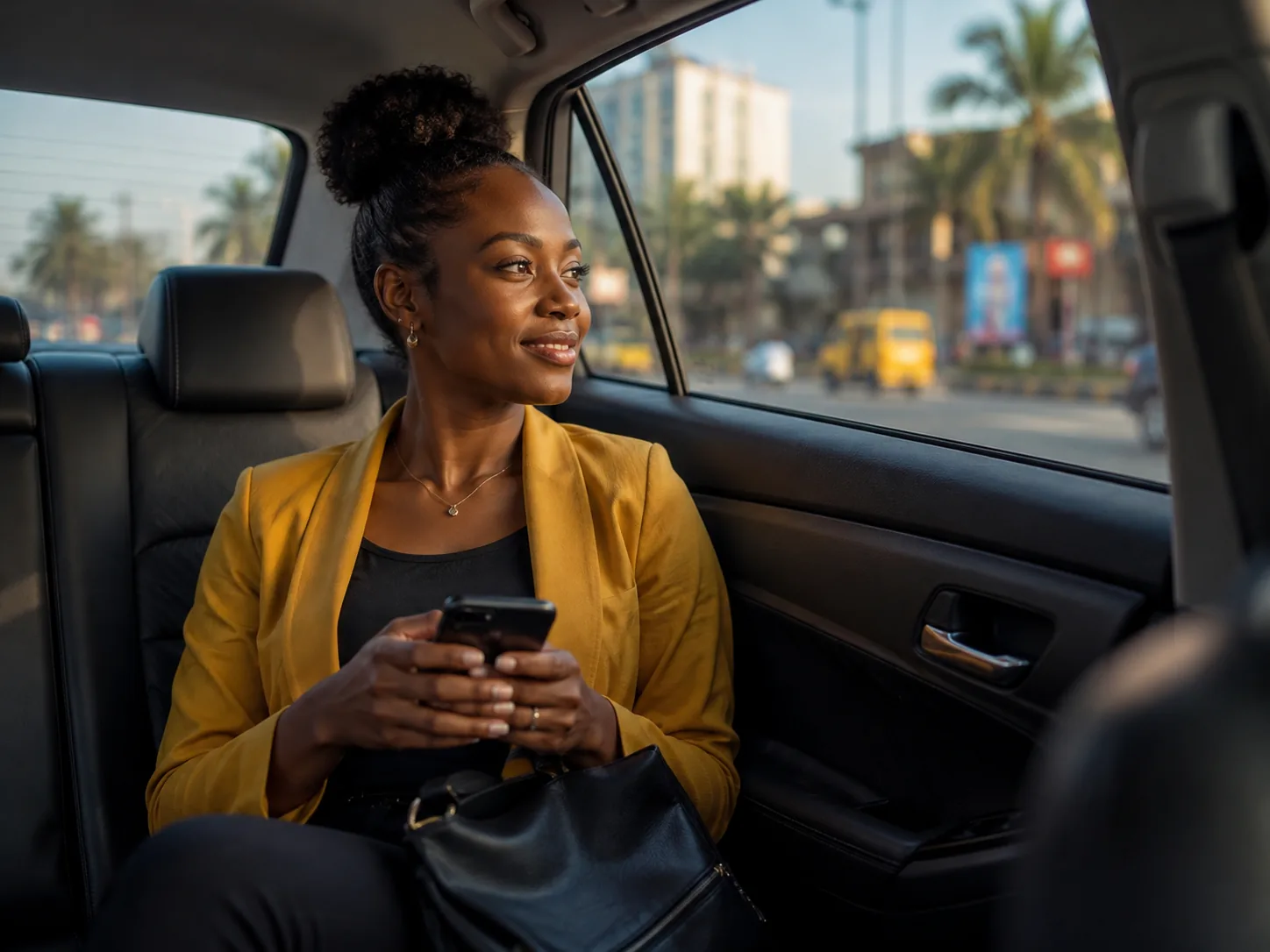 Passagère détendue assise dans une voiture